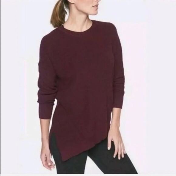 Athleta Rest Day Asymmetric Hem Crewneck Sweater Burgundy Size XXS - Picture 1 of 8